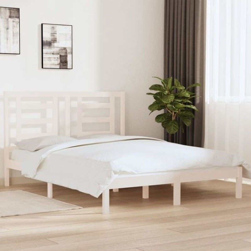 Massivholzbett vidaxl aus Kiefernholz in Weiß, Modernes Skandinavisches Design, B/T: 160 x 200 cm - Bild 1