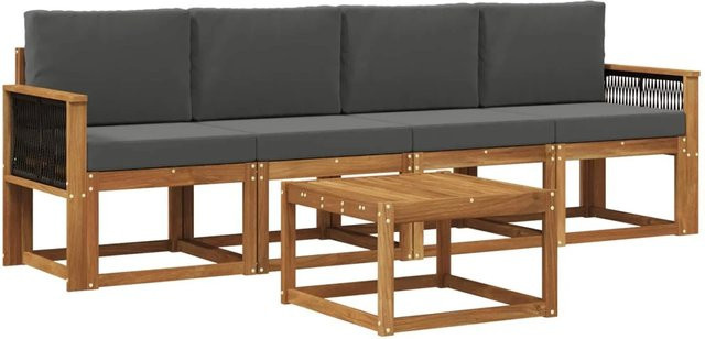 vidaXL Outdoor-Sofagarnitur aus Akazienholz mit Kissen und Couchtisch in Anthrazit und Beige - Bild 1