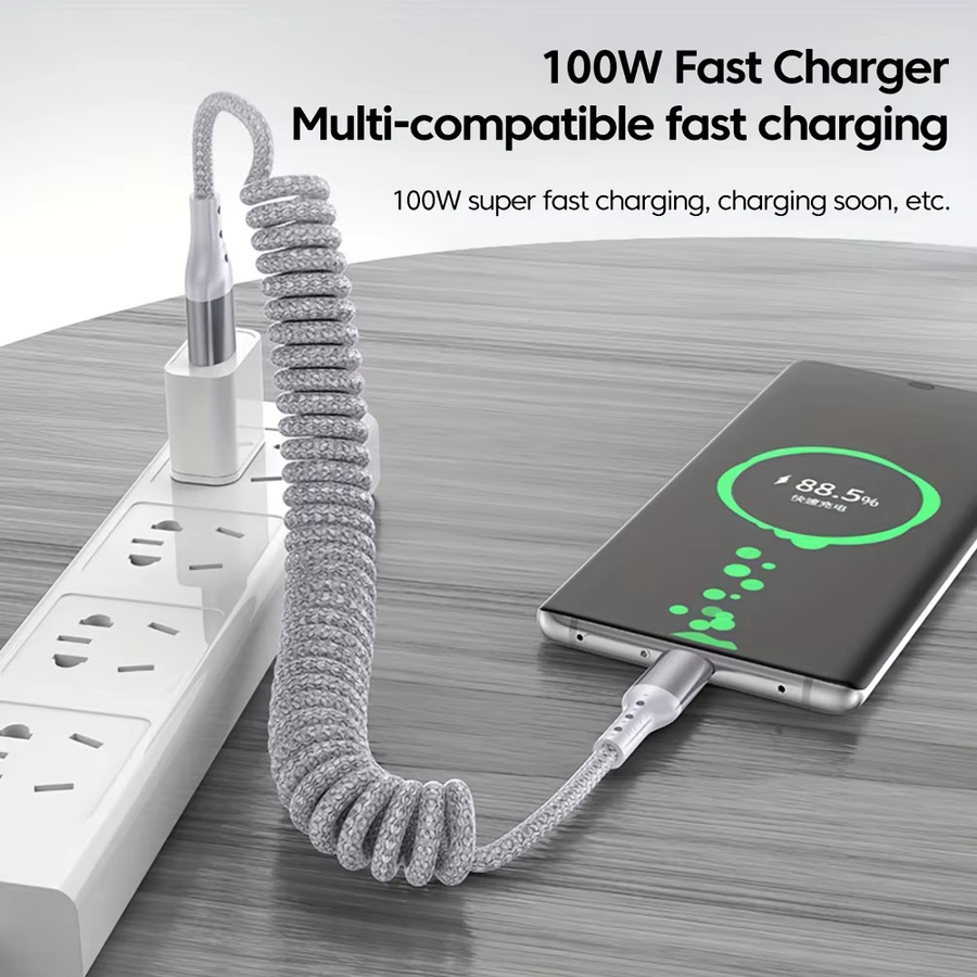 OIITH USB Typ C Schnellladekabel 100 W in Grau für Samsung Xiaomi Huawei und iPhone 15 - Bild 3
