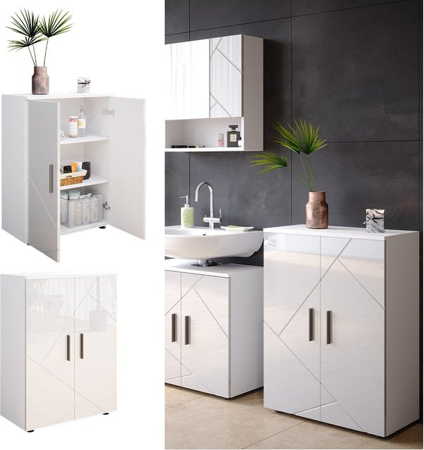 Vicco Badezimmerschrank Irma in Weiß Hochglanz, B/H: 60 x 81 cm - Bild 1