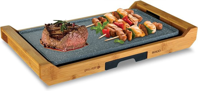 SOGO Elektronischer Grill mit Bambus Tablett und Keramikplatten in Grau - Bild 1