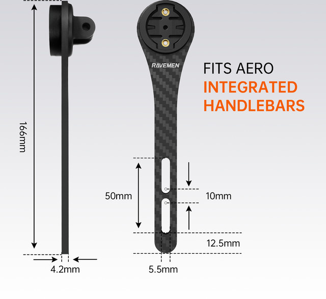 RAVEMEN AOM03 Out Front Bike Mount Fahrradhalterung für Garmin und Coospo in Schwarz aus Carbonfaser für Foraero-integrierte Lenker - Bild 1