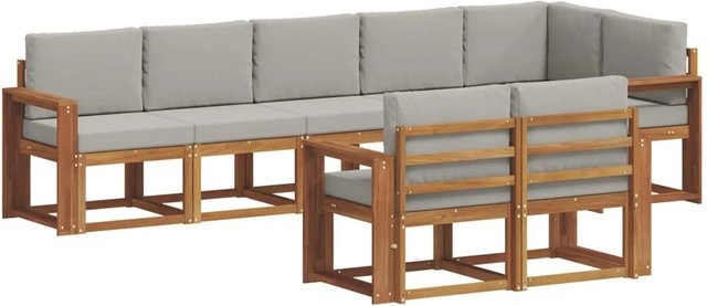 vidaXL Outdoor-Sofagarnitur L-Form aus Akazienholz mit Kissen, Hellgrau - Bild 1
