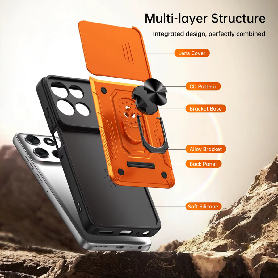 Stoßfeste Panzer-Handyhülle mit Kamera-Schutz-Schiebehülle und Magnetring-Ständer für Motorola Edge 70 60 50 Fusion Ultra sowie Moto G86 G85 G67 in Orange - Bild 6