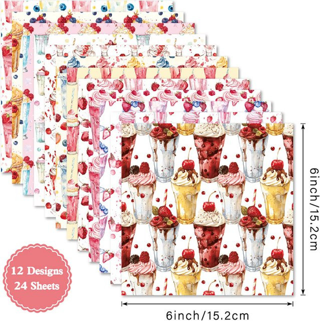 Alinacutle Sommer-Eiscreme Bastelpapier-Block mit 24 Blatt, gemustertes Konstruktionspapier für Scrapbooking in Multicolor, Breite: 15,2 cm - Bild 1