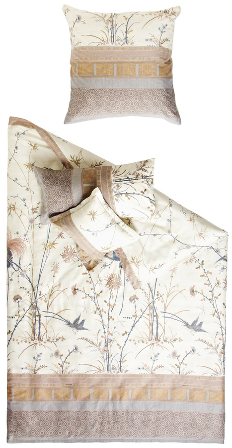Bassetti Kissenhülle BW FONG aus Mako-Satin in Creme mit floralem Design und Reißverschluss - Bild 1