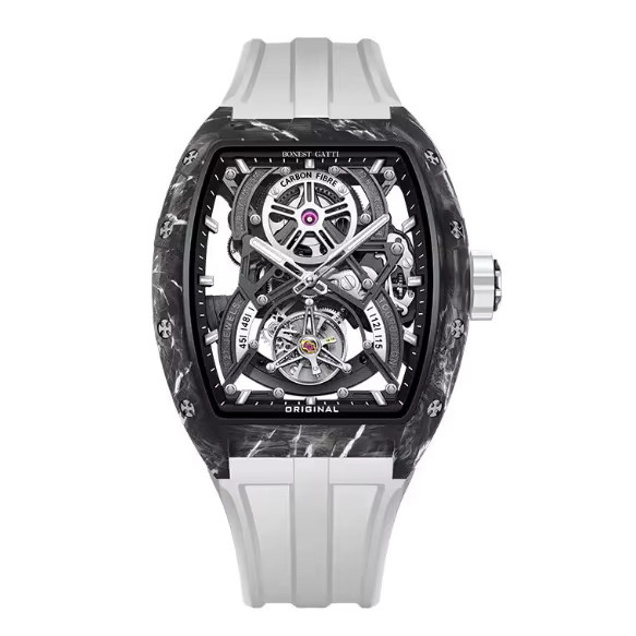 BONEST GATTI Armbanduhr, Tourbillon, Tonneau, Kohlefaser, Kautschuk, Herren - Bild 2