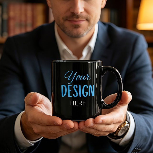 Personalisierte Keramik-Kaffeetasse von ARTGAT in Schwarz und Weiß mit Foto, Text oder Logo, 330 ml - Bild 1