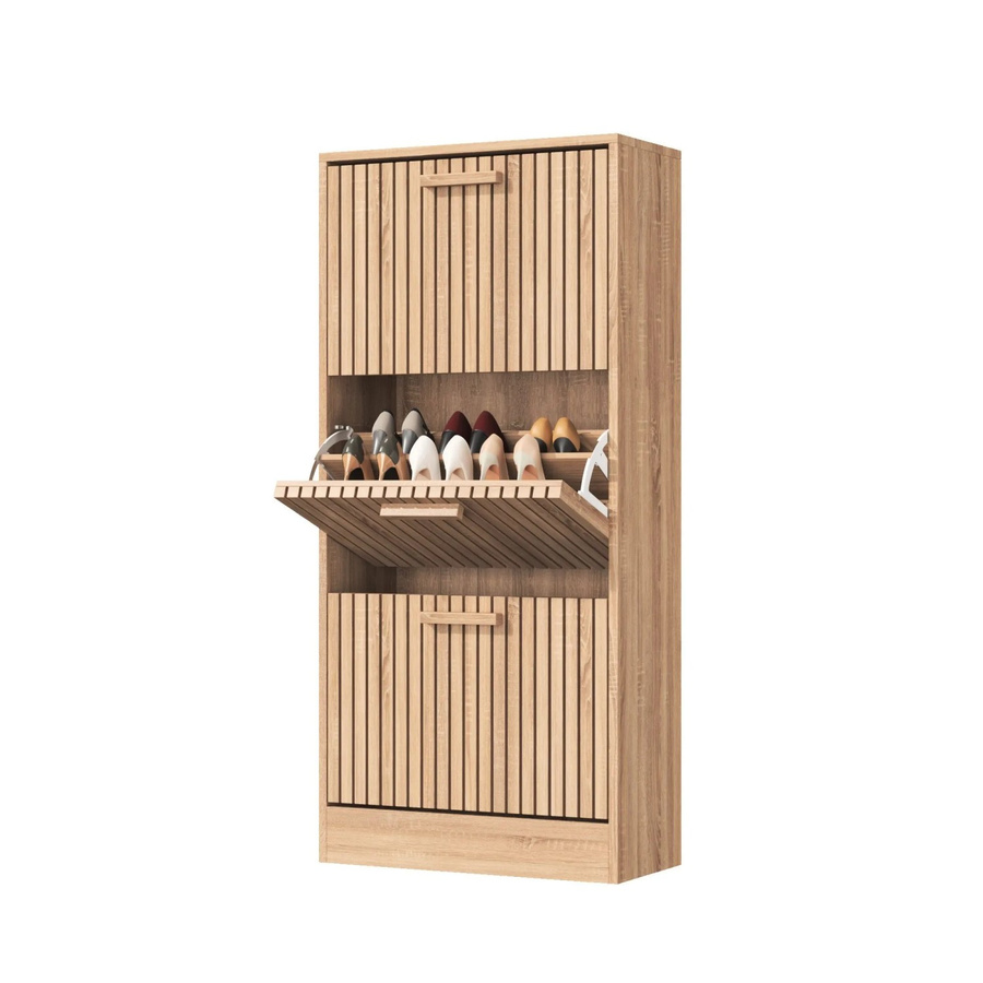 PXloue Schuhschrank aus Weide in Braun mit 3 Klappfächern für Eingangsbereich, Wohnzimmer und Ankleidezimmer, B/T/H: 60 x 24 x 113 cm - Bild 2