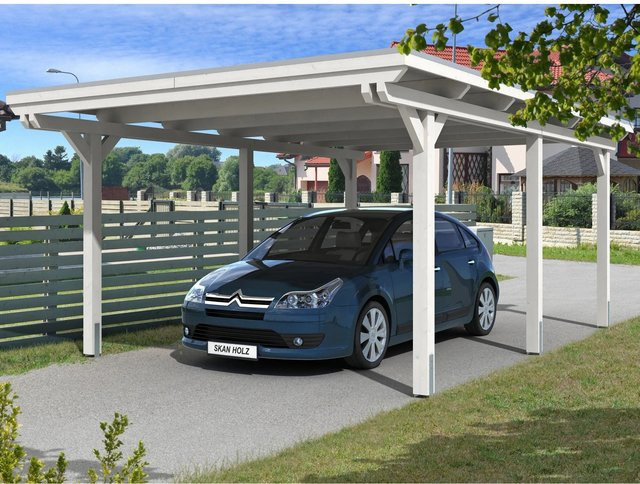 Skan Holz Carport Emsland aus Fichten-Leimholz in Weiß, B: 404 cm, T: 604 cm, H: 242 cm - Bild 1