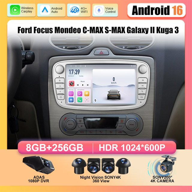 Forefeel Android Multimedia Autoradio mit WiFi und GPS Navigation für Ford Focus Mondeo C-MAX S-MAX Galaxy II Kuga in Schwarz - Bild 1