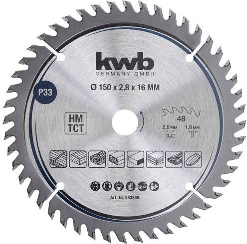 Kwb Kreissägeblatt für Holz und Kunststoff, Carbide Tipped, Silber, Durchmesser: 150 mm, Bohrung: 16 mm - Bild 1
