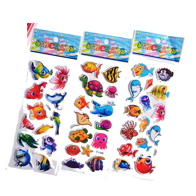 TMZ 3D-Blasenaufkleber mit Meerestieren und Fischen in Multicolour, wiederverwendbare Cartoon-Aufkleber für Schule und Klassenzimmer - Bild 5