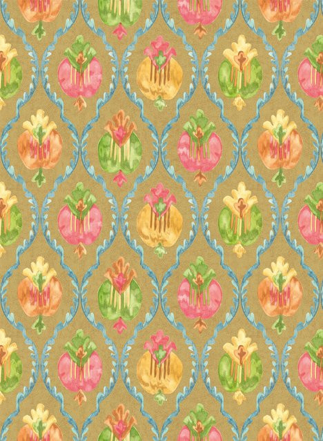 Osborne & Little Carta da parati Mysore Tapete in Metallic Gold mit Ogival-Gittermuster - Bild 1