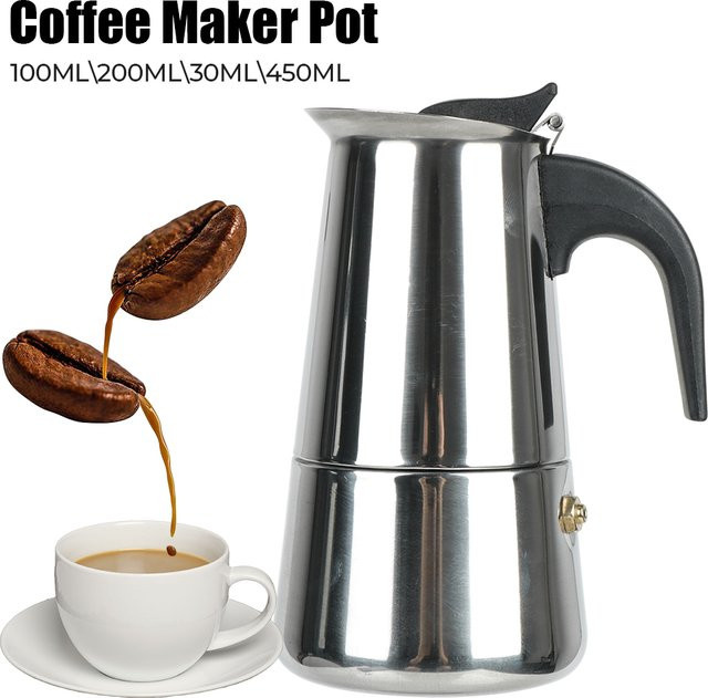 Edelstahl Moka Kaffeemaschine für Espresso, Mokka und Latte in Silber - Bild 1