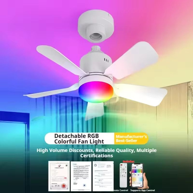 LINYILIGHT Intelligenter Deckenventilator mit RGB-Beleuchtung und E27-Fassung zur APP-Steuerung via Bluetooth für dein Schlafzimmer - Bild 3