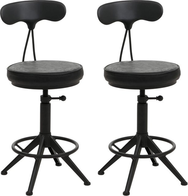 PROREGAL 2er-Set Barhocker im Industrial-Design mit Lehne, Schwarz, Kunstleder und Metall, höhenverstellbar und drehbar, Sitzhöhe: 51-73 cm - Bild 1