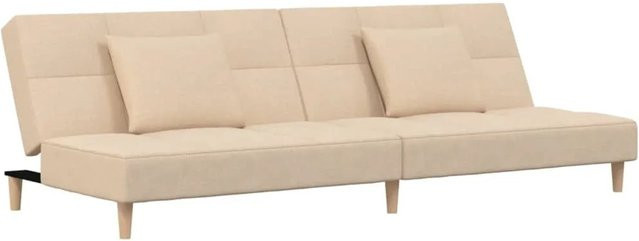vidaXL Schlafsofa 2-Sitzer Click-Clack mit 2 Kissen in Creme, Stoffbezug und Massivholzrahmen - Bild 1