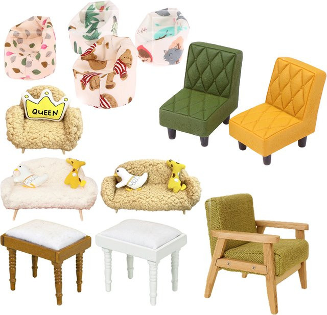 KittenBaby Puppenhaus Miniatur Sofa Stuhl, Plüsch / Textil - Bild 1