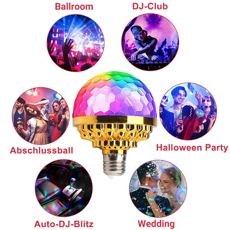 Kasotile E27 Rotierende Magische Kugel LED-Lampe mit Farbwechsel für DJ, Disco und Party in Multicolour - Bild 3