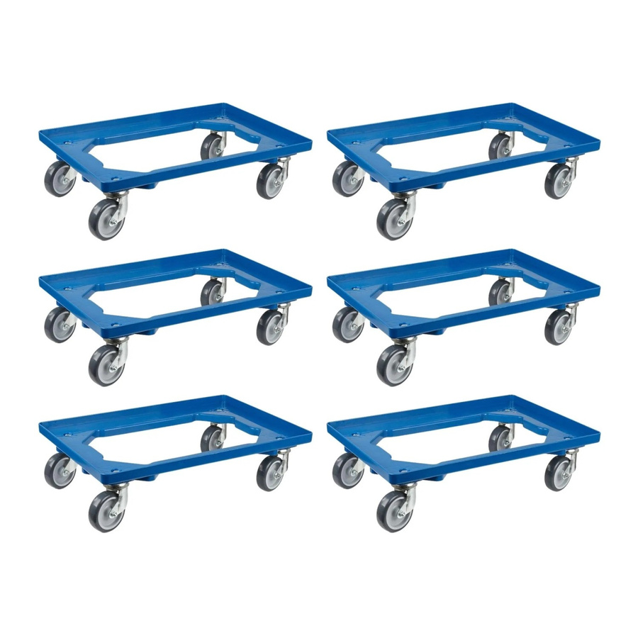PROREGAL SparSet 6x Transportroller für Euroboxen 60 x 40 cm, Blau, mit Gummirädern, offenes Deck, 2 Lenkrollen und 2 Bremsrollen, Traglast 300 kg - Bild 2