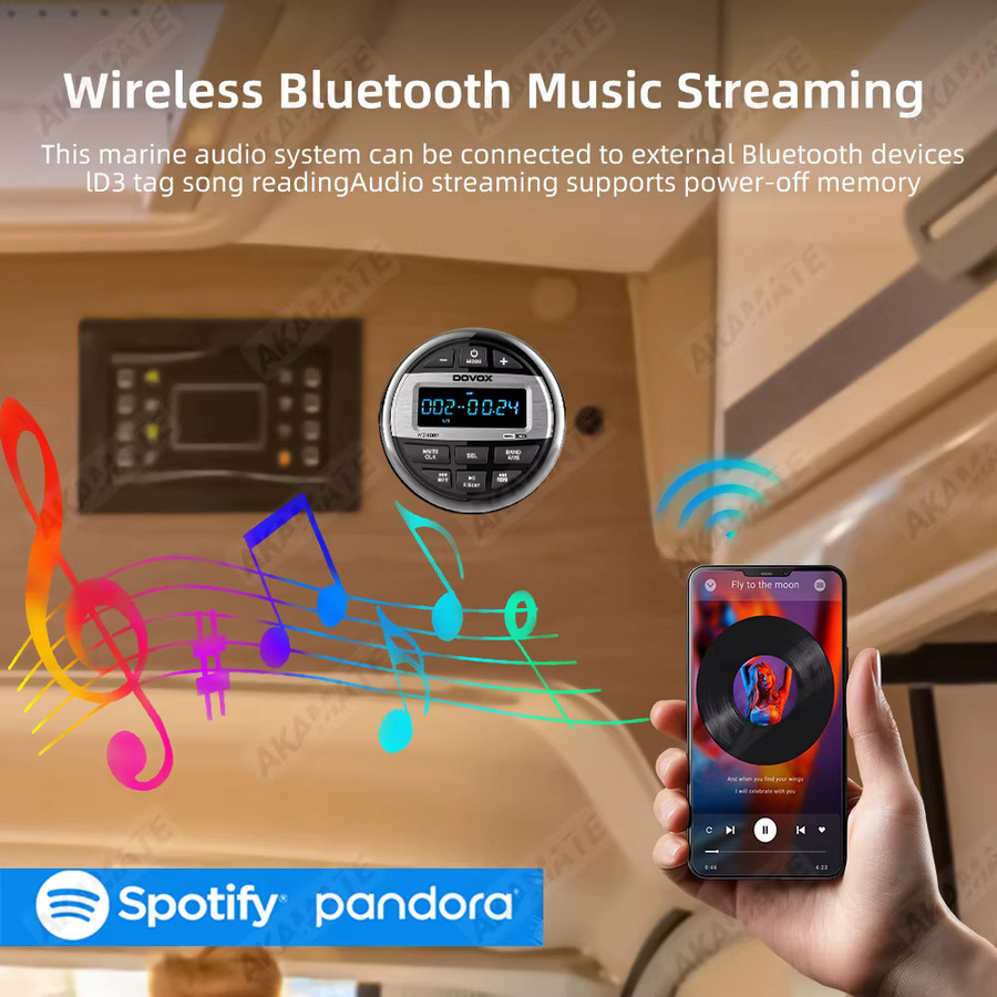 AKAMATE Bluetooth Autoradio mit MP3 und EQ für Wohnmobil, Boot und Marine in Schwarz mit 200W Leistung und AM/FM Antenne - Bild 4
