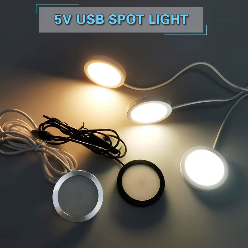 Teetealy USB LED Mini-Strahler in Weiß, runde Aufputzmontage für Vitrinen und Möbelbeleuchtung - Bild 2