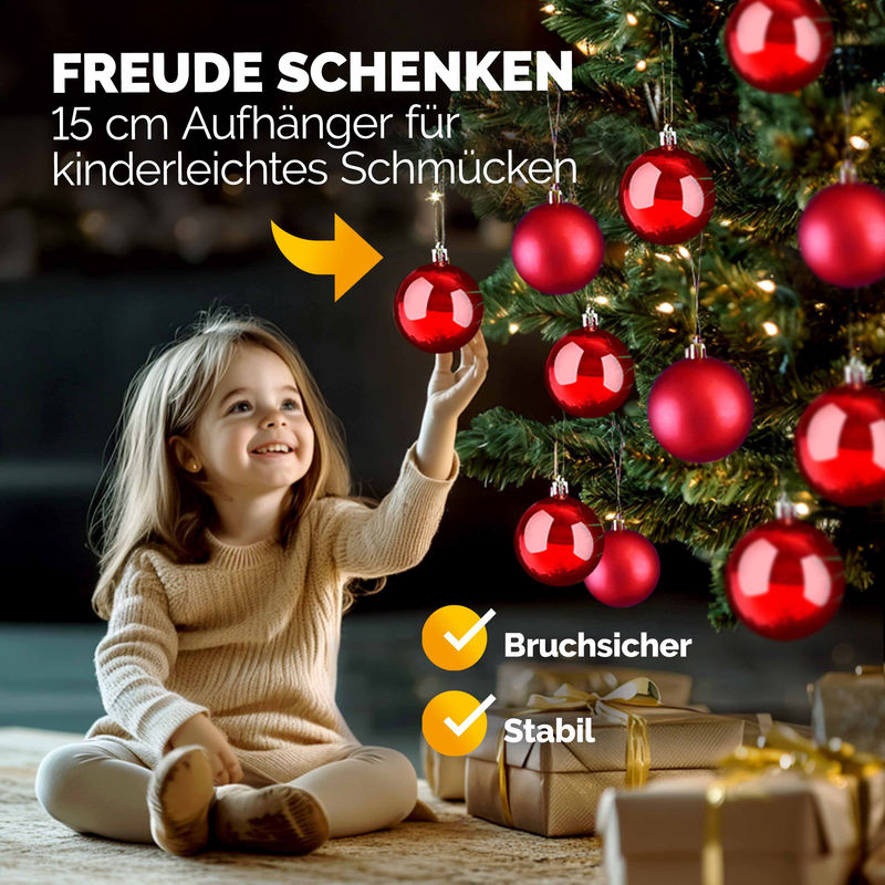 Casaria Weihnachtsbaum-Dekoration Set aus 54 runden Christbaumkugeln in Rot aus Kunststoff - Bild 4