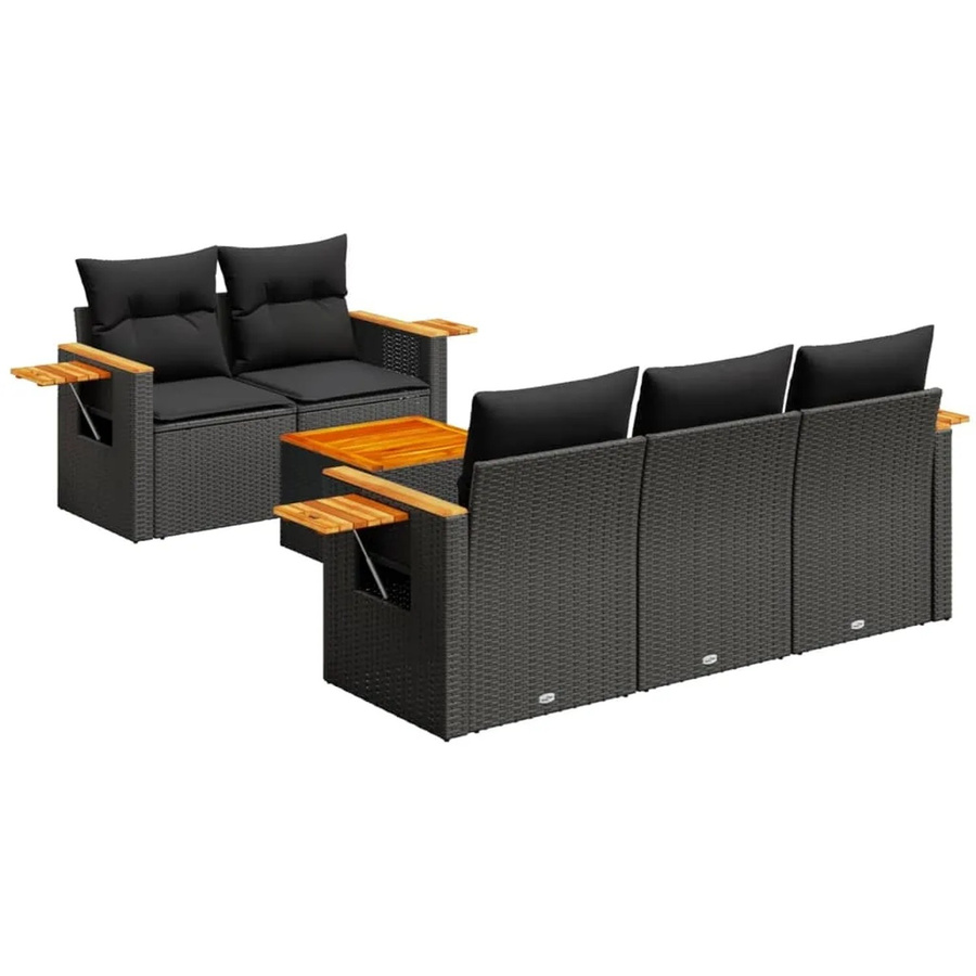 vidaXL 6-teilige Garten-Sofagarnitur aus Polyrattan in Schwarz mit Kissen und Tisch - Bild 2
