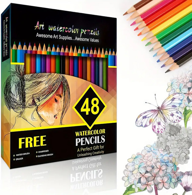 Professionelles Aquarellstifte Set mit 48 Farben für Erwachsene und Jugendliche, hochwertige Buntstifte aus Holz für künstlerisches Malen und Mischen, Mehrfarbig - Bild 1