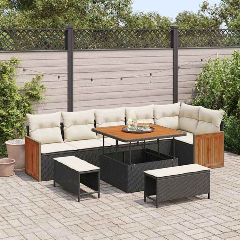 Vidaxl Garten-Sofa-Set aus 9 Teilen aus Polyrattan in Schwarz und Creme, B/T/H: 100 x 100 x 71 cm - Bild 1
