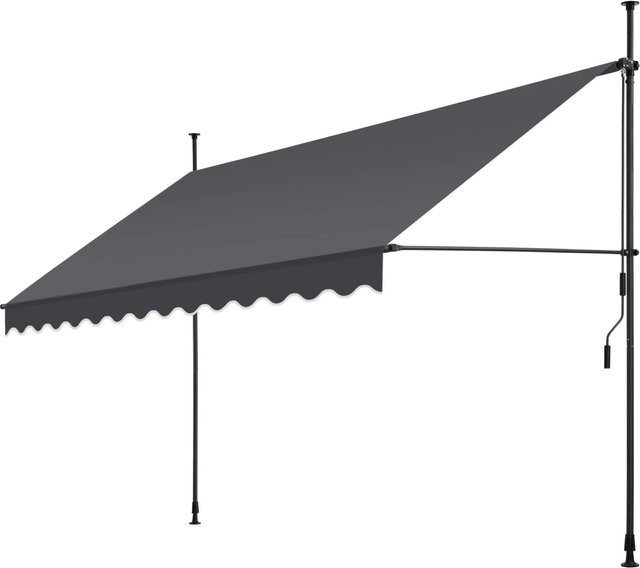 tectake Klemmmarkise mit Handkurbel, UV-beständig, höhenverstellbar 211 - 304 cm, Schwarz Grau, B: 350 cm, H: 180 - 304 cm - Bild 2