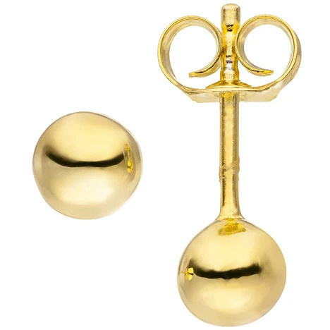 Colfem Ohrstecker Kugel, 925 Silber, gold vergoldet, 5 mm, Unisex - Bild 1