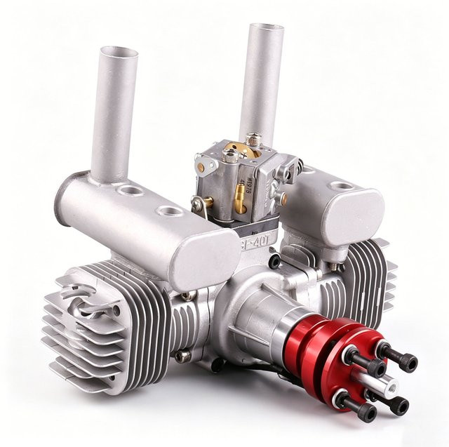 RCGF 40cc Zweizylinder-Doppelmotor, Ölbetriebener RC-Flugzeugmotor mit Schalldämpfer, Zündkerze - Bild 1