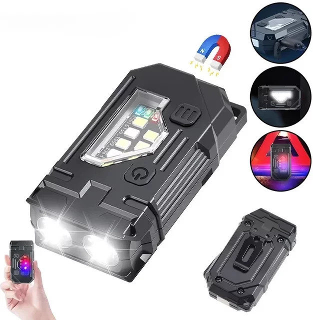 KDULIT Mini LED Taschenlampe mit COB-Licht, wiederaufladbarer EDC-Schlüsselanhänger mit Magnet, Schwarz - Bild 1