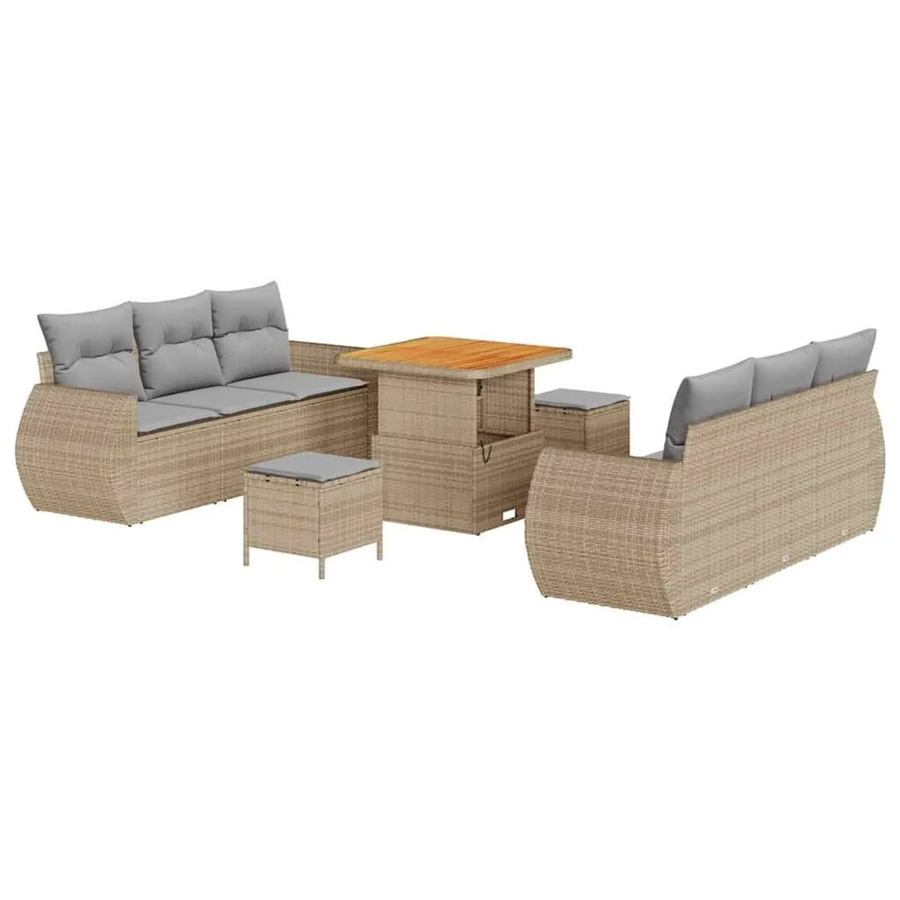 vidaXL Gartensofa-Set aus Poly-Rattan in U-Form mit 9-teiligem Zubehör, Beige und Hellgrau - Bild 2
