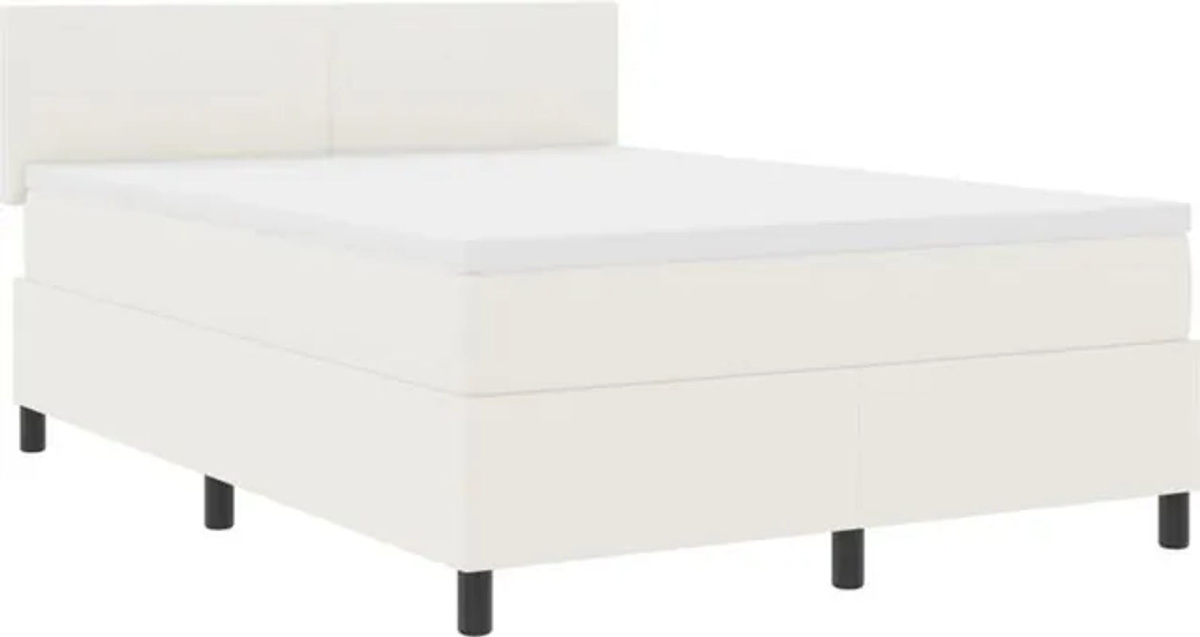vidaXL Boxspringbett mit Matratze in Creme und Cord-Optik, B/T: 140 x 200 cm - Bild 1