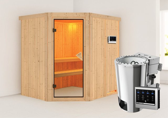 Karibu Sauna Livia Bio-Kombisauna mit 3.6 kW BioKombiofen und externer Steuerung, Ganzglastür in Bronze, B/T/H: 196 x 170 x 198 cm - Bild 1