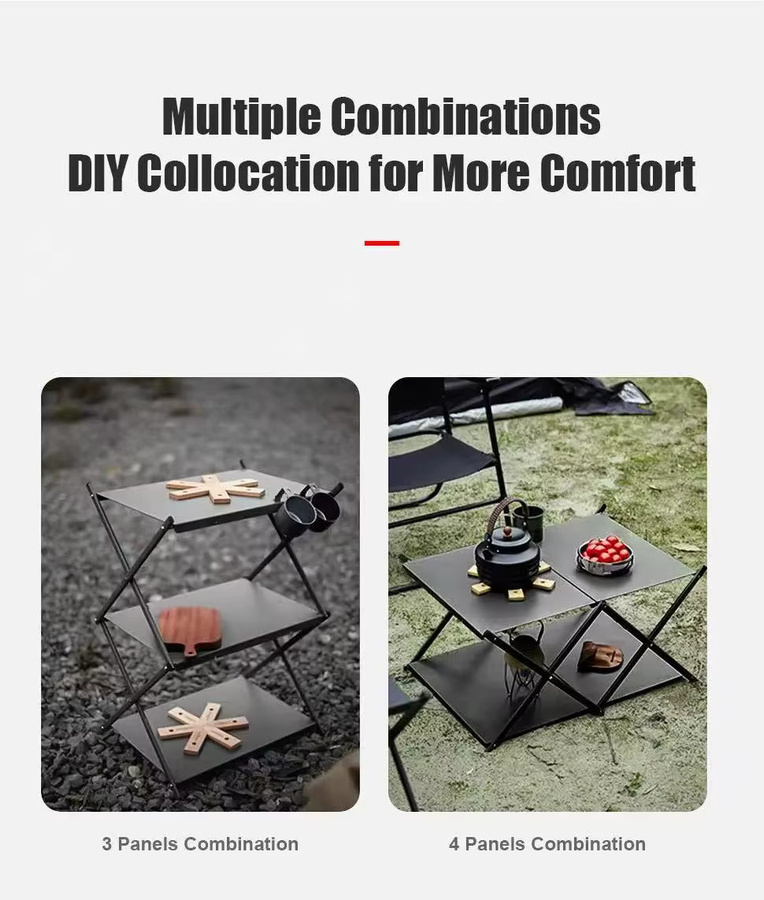 AZULBLANCO Dreistufiges Outdoor-Lagerregal aus Metall, zusammenklappbares Desktop-Organizer für Garten, Picknick und Grillen, Schwarz Matt - Bild 2