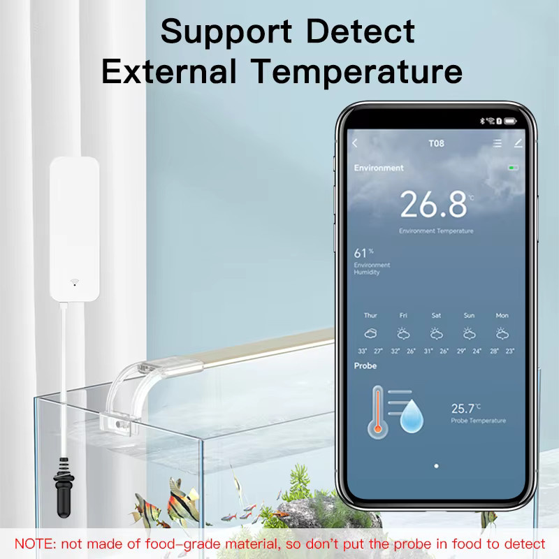 SaltComm WiFi Temperatur und Feuchtigkeit Sensor mit externer Sonde für Smart Home, kompatibel mit Tuya Smart, Leben, Alexa und Google Home, Weiß/Beige - Bild 2