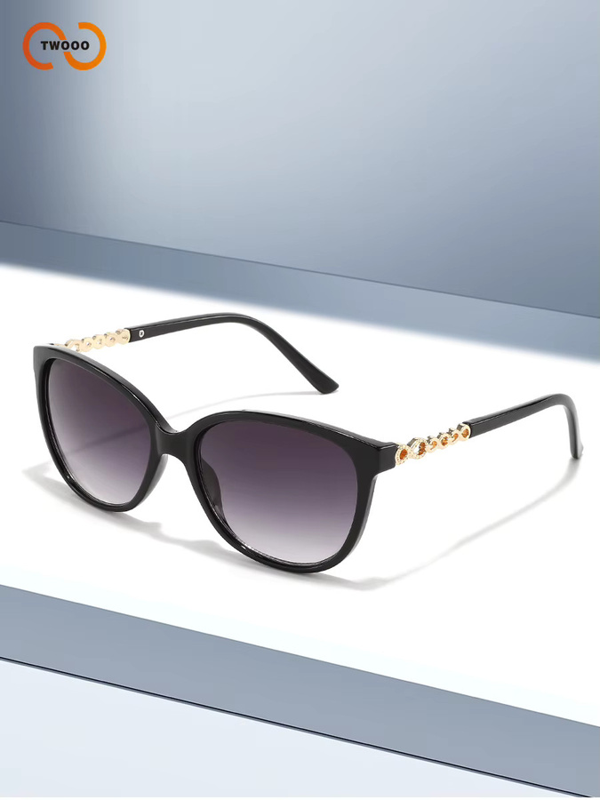TWOOO Cat-Eye Sonnenbrille für Damen, Vollrand, Plastic, Gold, Black - Bild 2