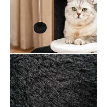 Lionto Kratzbaum für Katzen in Schwarz/Weiß mit Höhle und integriertem Spielzeug, Höhe: 65 cm - Bild 3