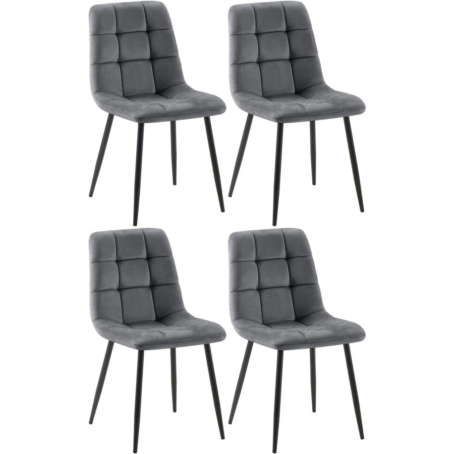 4er Set Esszimmerstühle DELUKE FIGAD aus Samt in Dunkelgrau mit Steppmuster, B/T/H: 45 x 55 x 84 cm - Bild 2