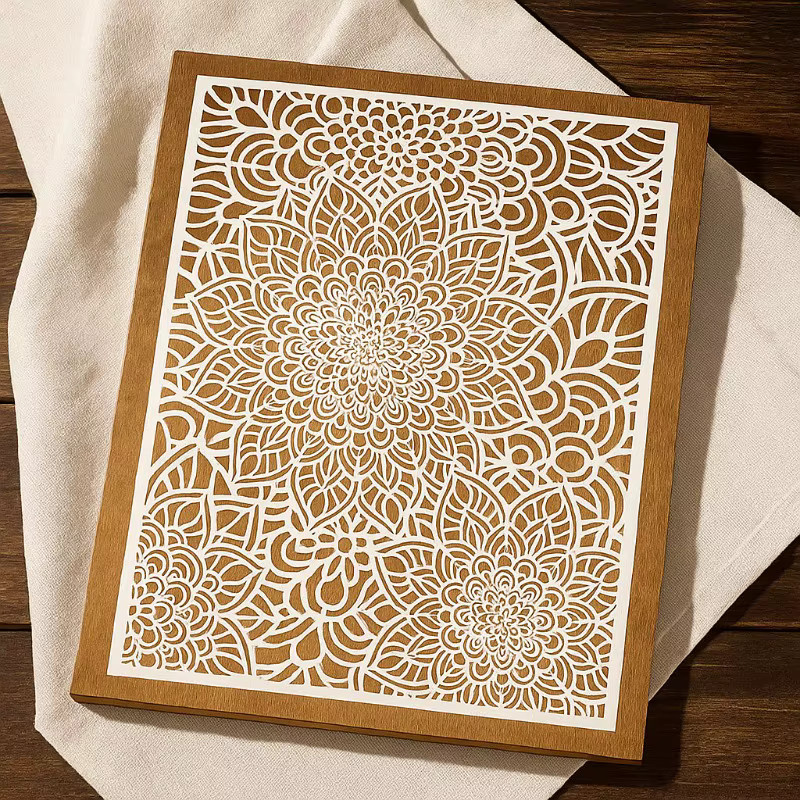 Mandala-Schablone mit floralem Spitzenmuster von PenhuaMoban in Weiß, B: 29 cm, H: 21 cm - Bild 2