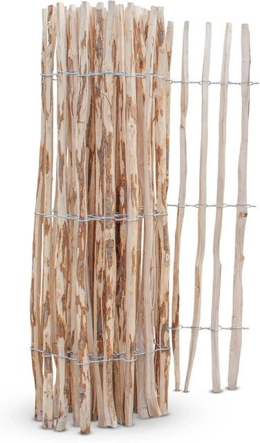Stiltreu Palisadenzaun Haselnuss aus unbehandeltem Holz, Farbe Braun, B: 500 cm, H: 100 cm, Lattenabstand 3-5 cm - Bild 1