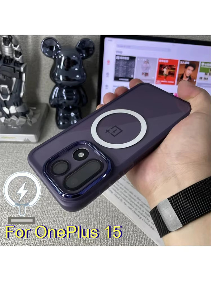 Luxuriöse MagSafe Magnethülle aus weichem Silikon für OnePlus Modelle in Grau und Lila mit Kameraschutz - Bild 3
