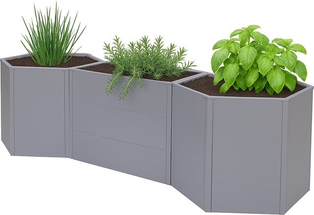 3er-Set MCW Hochbeet P64 aus Stahl in Grau für Gemüse und Blumen, H x B x T: 88 x 77 x 286 cm - Bild 1