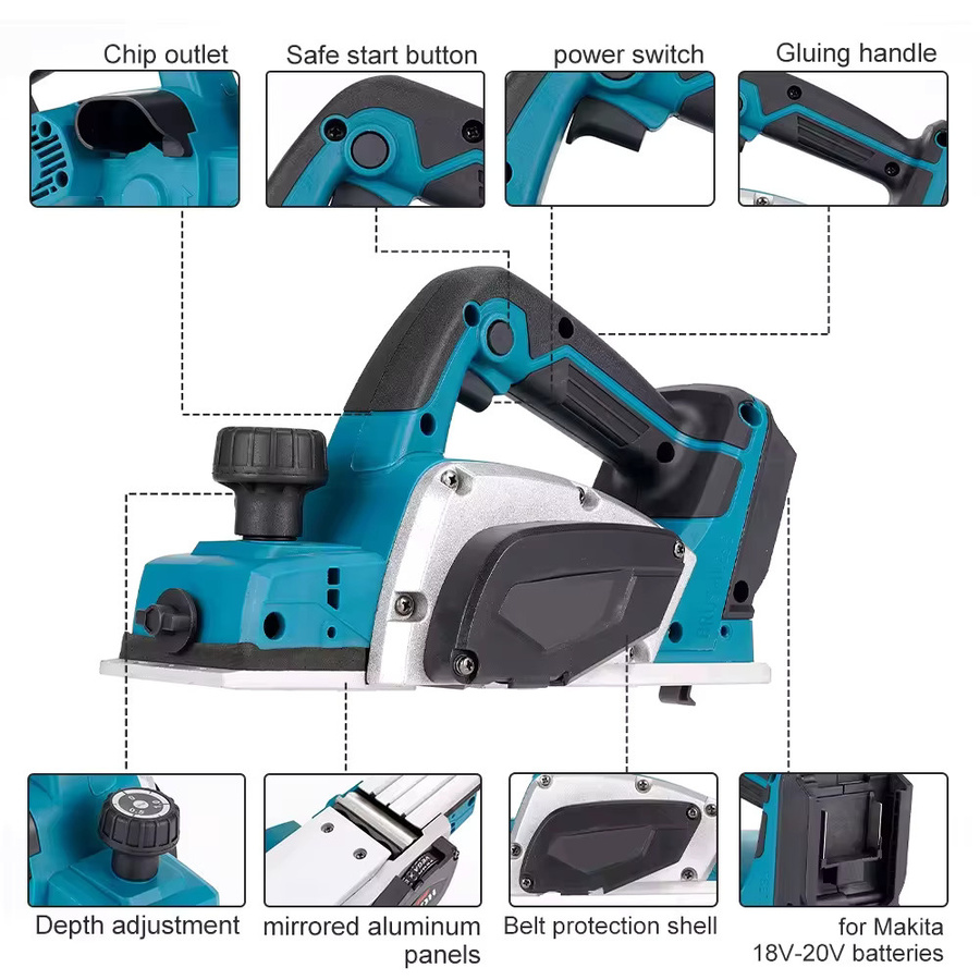 Makita Bürstenloser elektrischer Hand-Holzhobel Kabellose Hobelmaschine in Blau für 18 V Akku mit 15000 U/min - Bild 4