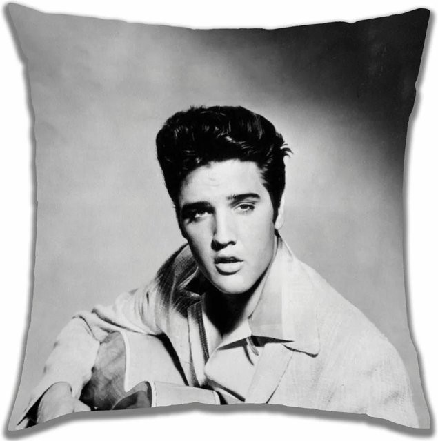 Dekorative Kissenhülle Elvis Musiker von Tonnika Chen aus Baumwolle und Leinen, Farbe: Weiß, B/B/B: 18 x 18 x 18 cm - Bild 1