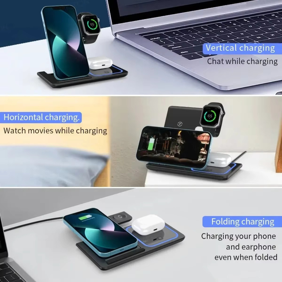 Magnetischer 3-in-1 kabelloser Ladeständer, faltbare Schnellladestation für iPhone 12-16 Pro Max, Apple Watch S2-S10 SE Ultra und AirPods 3 4 Pro - Bild 6